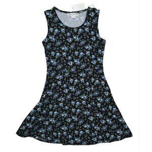 Knit Works Girls Floral Sleeveless Skater Dress S (7-8) Black Blue